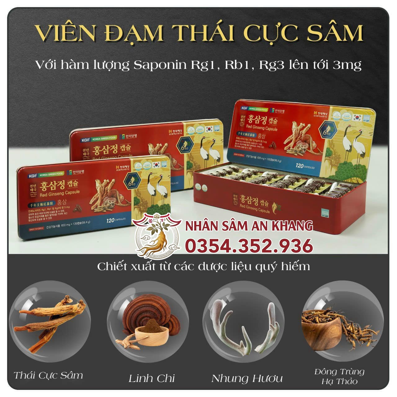 Viên Đạm Hồng Sâm Linh Chi Nhung Hươu Đông Trùng KGF 120 Viên 14 dam hong sam linh chi nhung huou 6