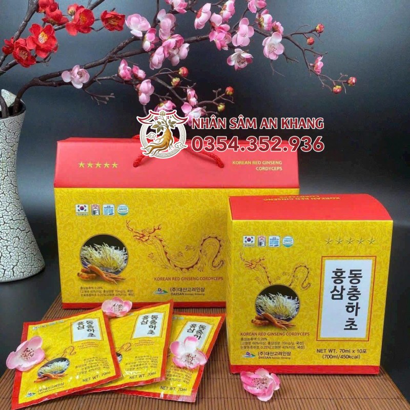 Nước Hồng Sâm Đông Trùng Hạ Thảo Daesan 70ml x 10 Gói 8 nuoc hac sam dong trung ha thao daesan 4