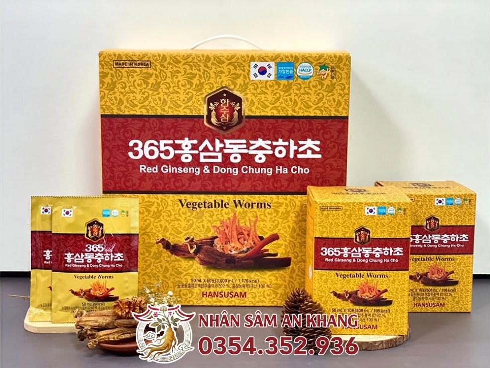 Nước Hồng Sâm Đông Trùng Hạ Thảo 365 Hansusam 50ml x 60 Gói 13 nuoc hong sam dong trung ha thao 365 hansusam 10