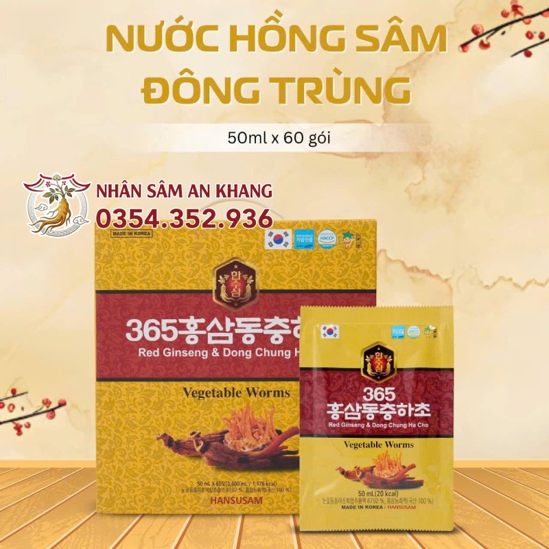 Nước Hồng Sâm Đông Trùng Hạ Thảo 365 Hansusam 50ml x 60 Gói 12 nuoc hong sam dong trung ha thao 365 hansusam 5