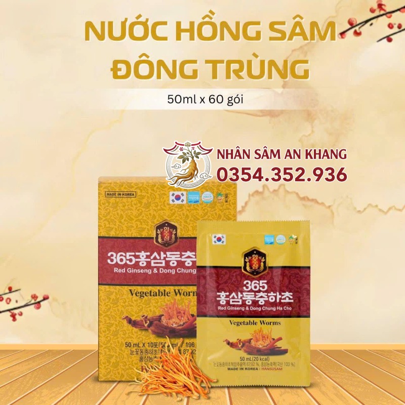 Nước Hồng Sâm Đông Trùng Hạ Thảo 365 Hansusam 50ml x 60 Gói 15 nuoc hong sam dong trung ha thao 365 hansusam 6
