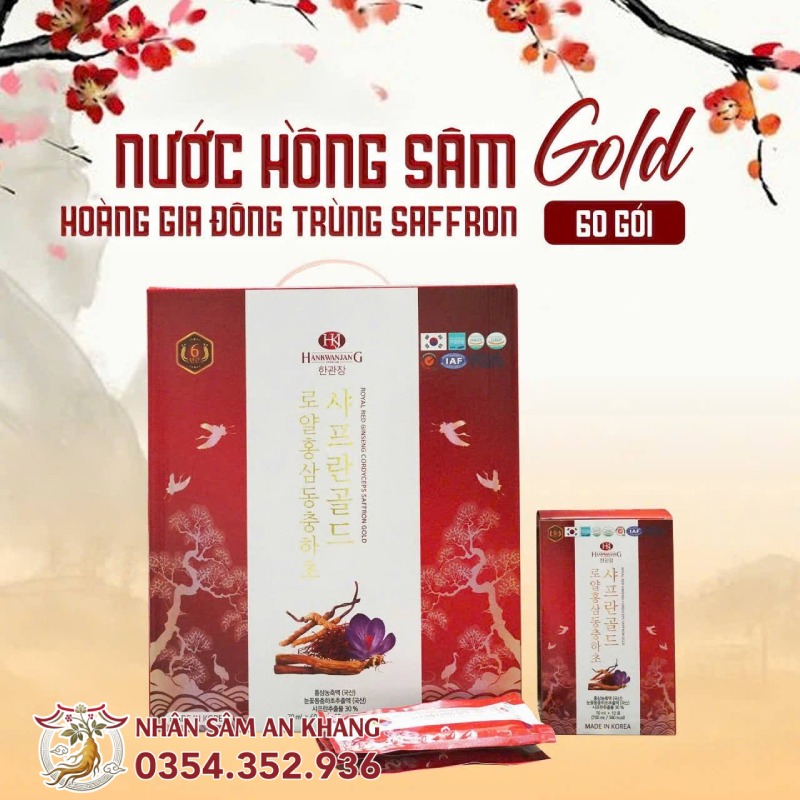 Nước Hồng Sâm Đông Trùng Saffron Hộp 60 Gói x 70ml 10 nuoc hong sam dong trung saffron 2