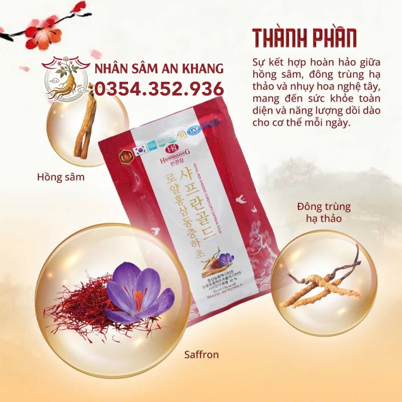 Nước Hồng Sâm Đông Trùng Saffron Hộp 60 Gói x 70ml 12 nuoc hong sam dong trung saffron 3