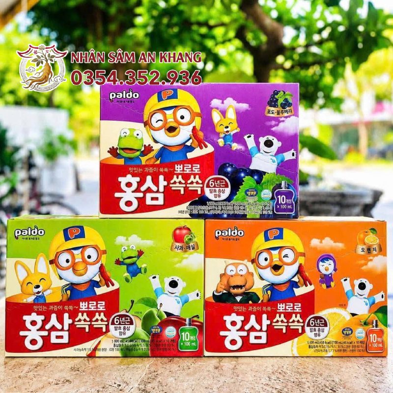Nước Hồng Sâm Trẻ Em Pororo Paldo Hàn Quốc 10 Túi x 100ml 10 paldo pororo 7