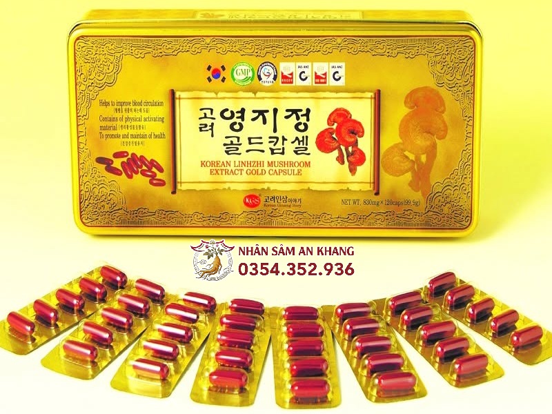Viên Linh Chi Hàn Quốc KGS Hộp Thiếc 120 Viên 11 dam hong sam linh chi kgs 3