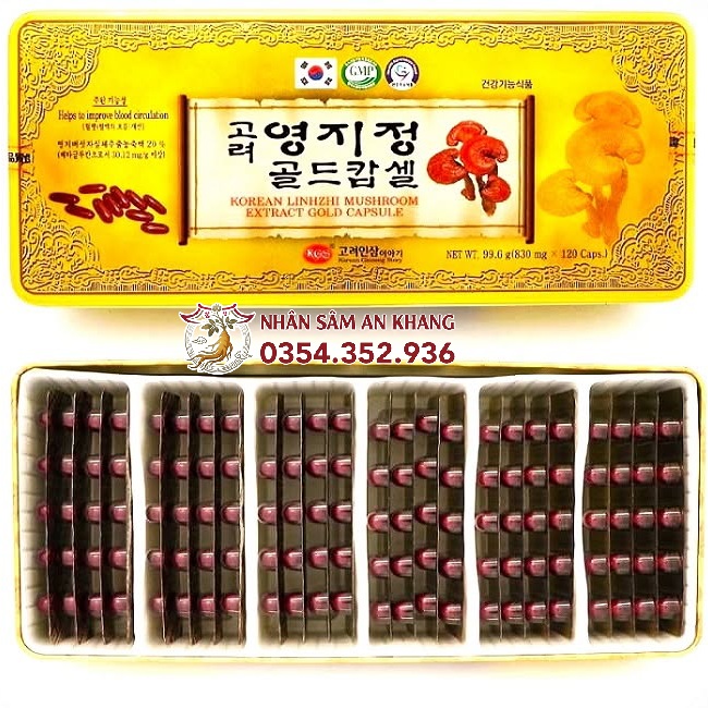 Viên Linh Chi Hàn Quốc KGS Hộp Thiếc 120 Viên 9 dam hong sam linh chi kgs 4