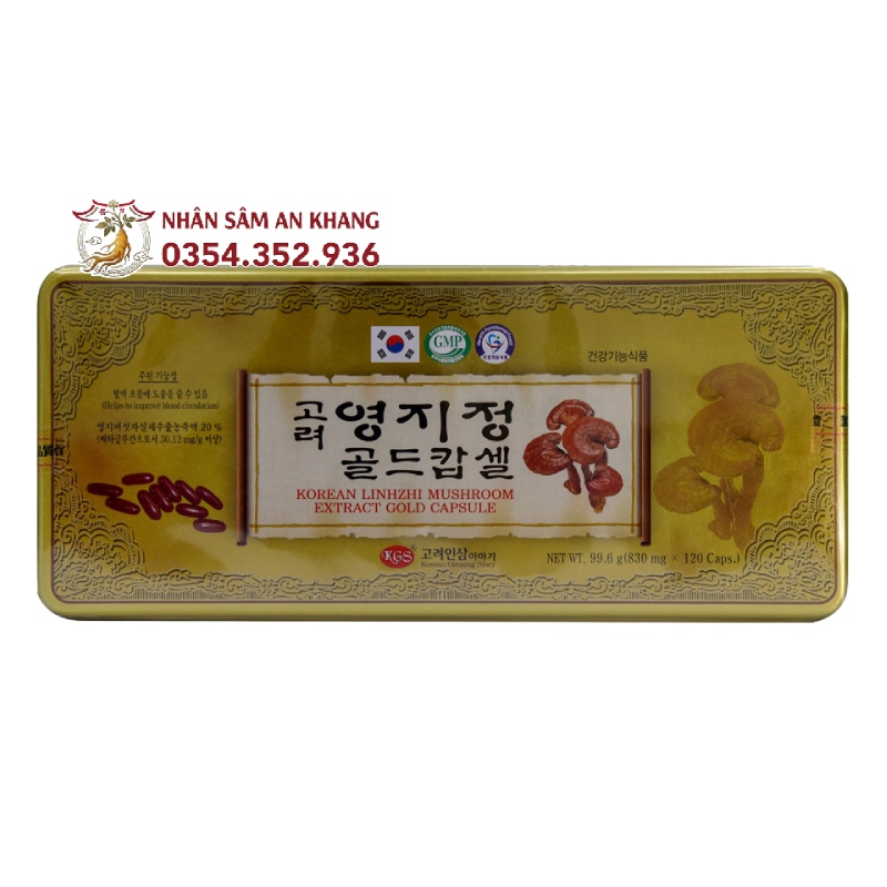 Viên Linh Chi Hàn Quốc KGS Hộp Thiếc 120 Viên 6 dam hong sam linh chi kgs 6