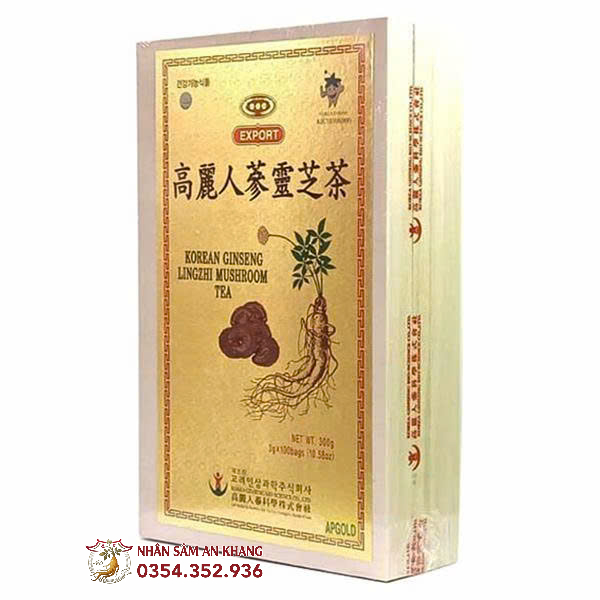 Trà Hồng Sâm Linh Chi Bio Apgold Hộp Gỗ 100 Gói 10 tra linh chi bio 2